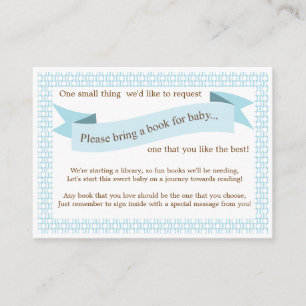 Blue Baby shower Book Insert Request Kaart