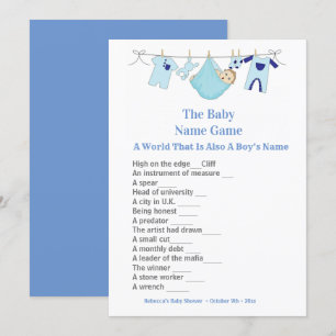 Blue Baby shower Guessing Game Invitation Kaart