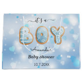 Blue Baby shower Hearts Pattern Gift Bag Groot Cadeauzakje (Voorkant)