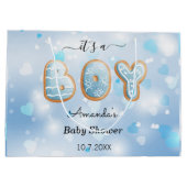 Blue Baby shower Hearts Pattern Gift Bag Groot Cadeauzakje (Achterkant)