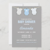 Blue Baby shower Invitation, Clothesline Theme Kaart (Voorkant)