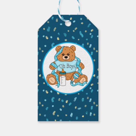Blue Baby shower Oh Boy Teddy Bear Cadeaulabel (Voorkant)