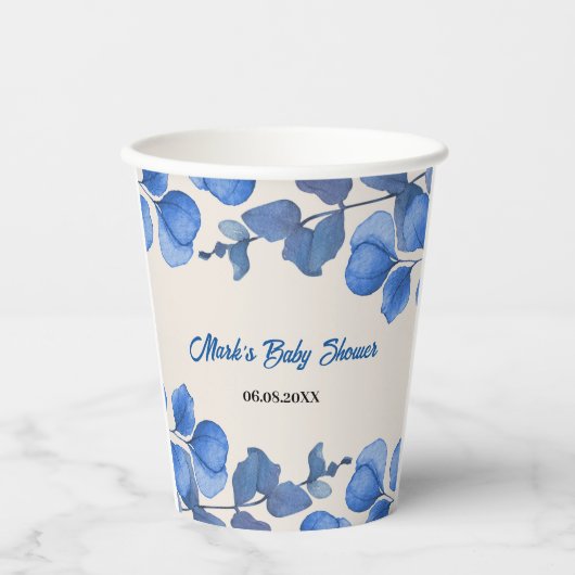 Blue Baby Shower paper cup – Custom Name & Event Papieren Bekers (Voorkant)
