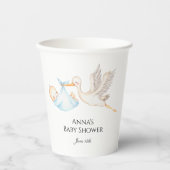 Blue Baby Stork Baby shower Papieren Bekers (Voorkant)