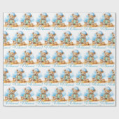 Blue Baby Welcome Teddy Bear cadeaupapier (Vlak)
