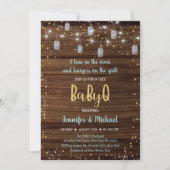 Blue BabyQ Rustic String Lights BBQ Baby shower Kaart (Voorkant)