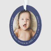 Blue Baby's First Christmas 1 foto Geboortedatum Ornament (voorkant)