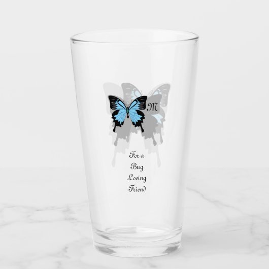 Blue Backed Butterfly Shadow Monogram Glas (Voorkant)