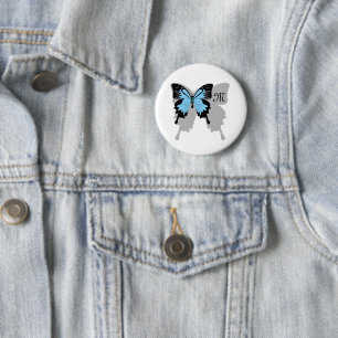 Blue Backed Butterfly Shadow Monogram Ronde Button 5,7 Cm