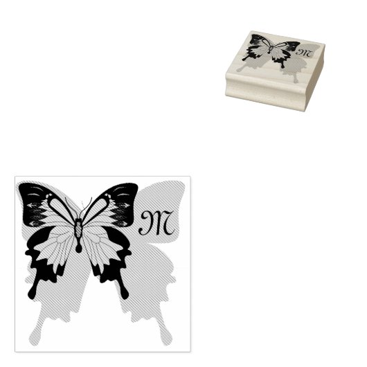 Blue Backed Butterfly Shadow Monogram Rubberstempel (Gestempeld)