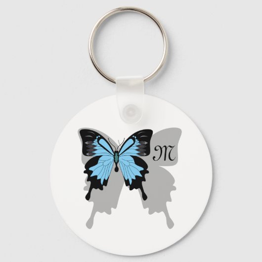 Blue Backed Butterfly Shadow Monogram Sleutelhanger (Voorkant)