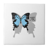 Blue Backed Butterfly Shadow Monogram Tegeltje (Voorkant)