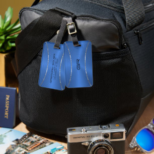 Blue Background Silver Strees accent Bagagelabel