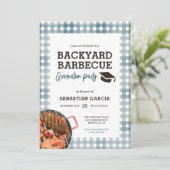 Blue Backyard BBQ Graduation Party Uitnodiging (Staand voorkant)