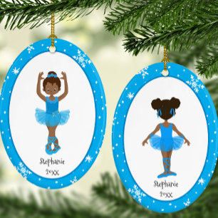 Blue Ballerina Snowflakes Persoonlijke kerstmis Keramisch Ornament