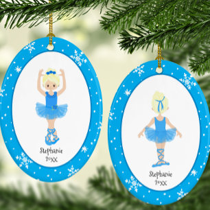 Blue Ballerina Snowflakes Persoonlijke kerstmis Keramisch Ornament