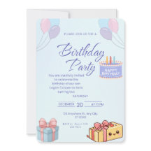 Blue Ballonnen en Cadeaus Verjaardagsuitnodiging -