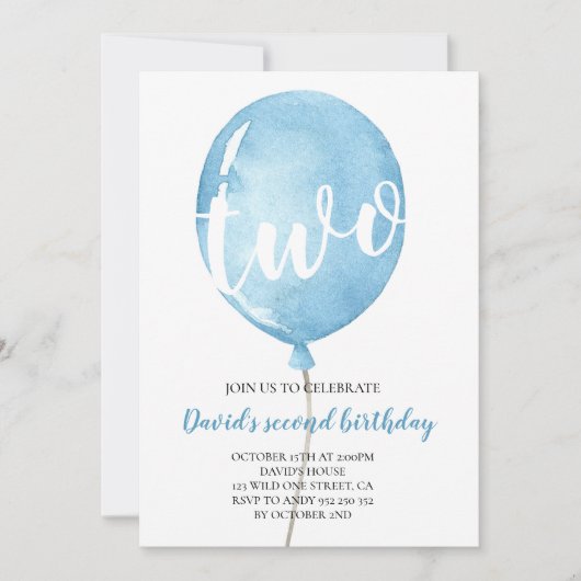 Blue Balloon Baby Boy 2e verjaardag Kaart (Voorkant)