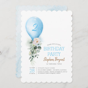 Blue Balloon Birthday Uitnodigingen voor jongen