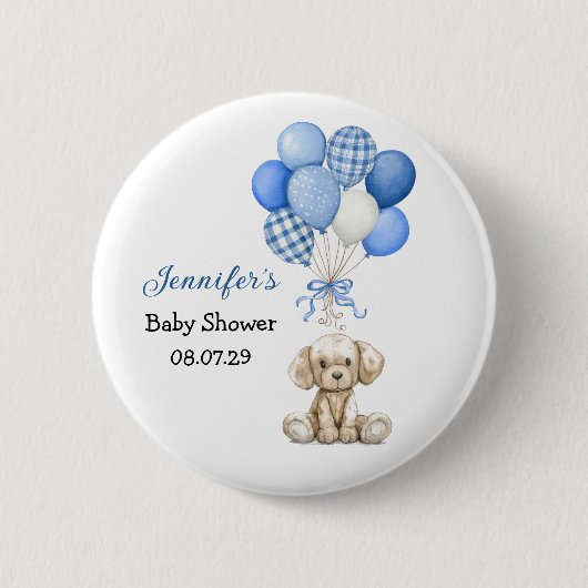 Blue Balloon Boy Baby shower Button (Voorkant)
