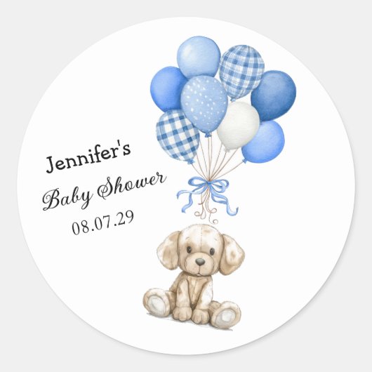 Blue Balloon Boy Baby shower Sticker (Voorkant)