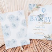 Blue Balloon Elephant Baby shower Kaart