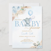 Blue Balloon Elephant Baby shower Kaart (Voorkant)