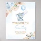 Blue Balloon Elephant Baby shower Welkom Poster (Voorkant)