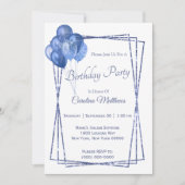 Blue Balloon Glitter Verjaardag Kaart (Voorkant)