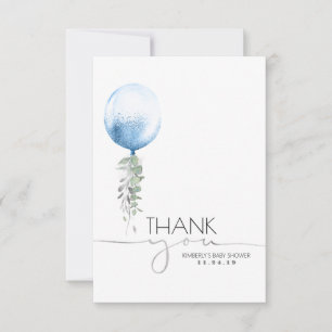 Blue Balloon Greenery Baby shower Hartelijk dank Bedankkaart