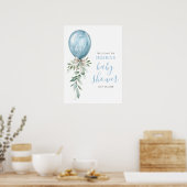 Blue Balloon Greenery Baby Shower Welcome Poster (Keuken)