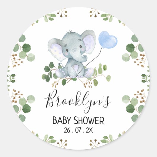 Blue Balloon Olifant Baby shower Sticker (Voorkant)