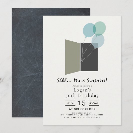 Blue Balloon Surprise verjaardagsfeestje Kaart (Voorkant / Achterkant)