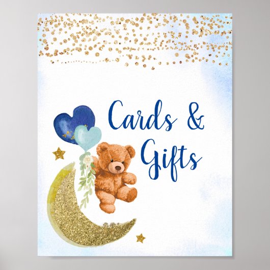 Blue Balloon Teddy Bear Cards and Gifts Poster (Devant)