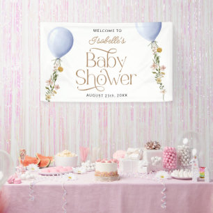 Blue Balloon Wildflower Baby shower Welkom Spandoek