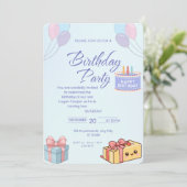 Blue Balloons and Gifts Birthday Invitation - Cust (Debout devant)