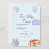 Blue Balloons and Gifts Birthday Invitation - Cust (Devant)
