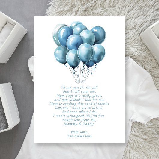 Blue Balloons Aquarelle Garçon Baby shower Merci