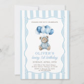 Blue Balloons Teddy Bear Birthday Invitation  (Devant)