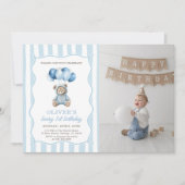 Blue Balloons Teddy Bear Birthday Invitation  (Devant)