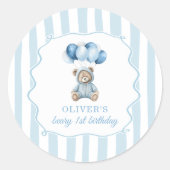 Blue Balloons Teddy Bear Birthday Sticker (Voorkant)