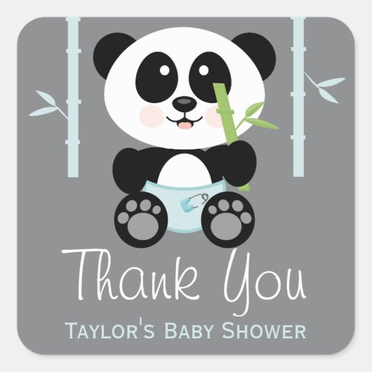 Blue Bamboo Panda Baby shower Dank u Stickers (Voorkant)