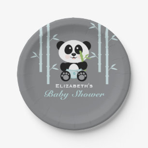 Blue Bamboo Panda Baby shower Papieren Bordje