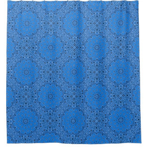 Blue Bandana Paisley Boho Hippie Glam Land Douchegordijn