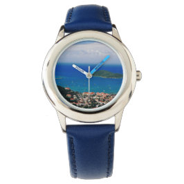 Blue-banded Watch met Island Scene Horloge