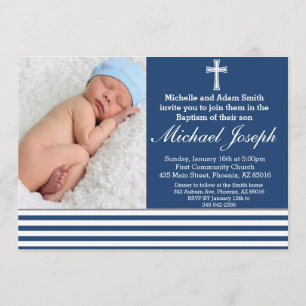 Blue Baptism Religieuze White Boy Baptize Cross Kaart