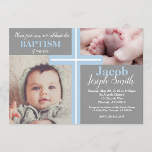 Blue Baptism Religious Grey Boy Baptize Cross Twin Kaart