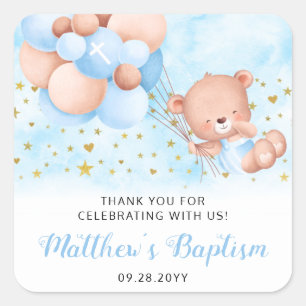 Blue Baptism Teddy Bear Bedankt dat je slaafs voor Vierkante Sticker