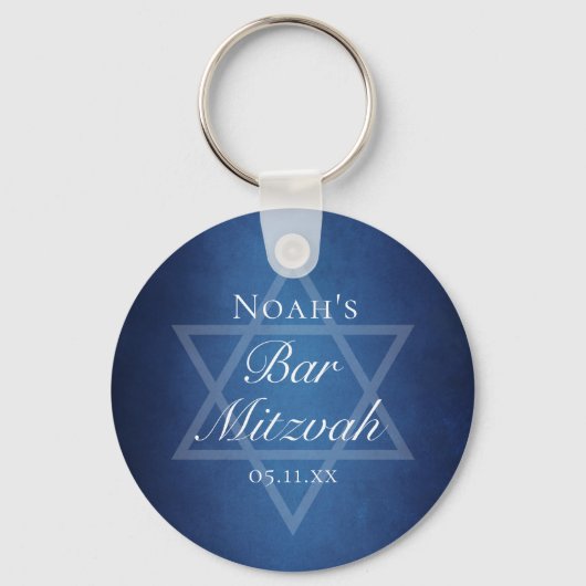 Blue Bar Mitswa Party Ster van David Custom Sleutelhanger (Voorkant)