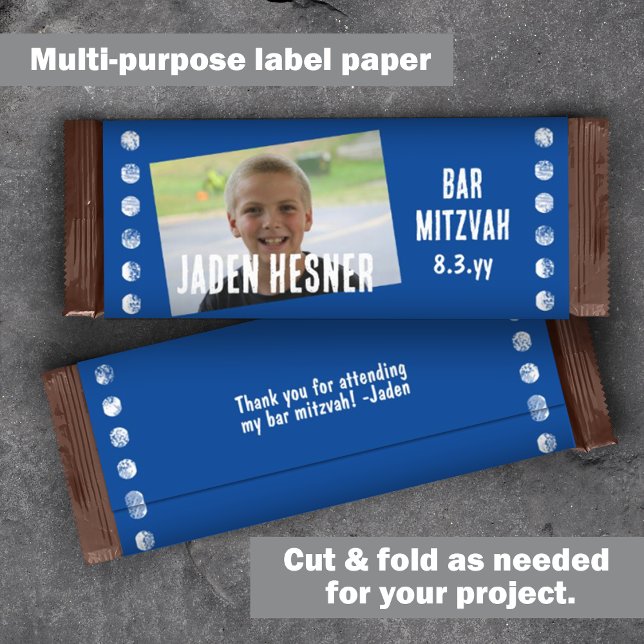Blue Bar Mitzvah Budget Snoep Bar Wrapper (Royal blue bar mitzvah chocolate candy bar label, budget DIY cheap low cost)